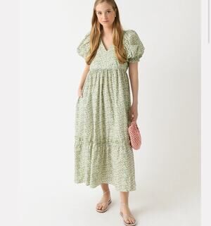 Hunter Bell Palmer Floral Maxi Dress Size L Puff Sleeve Tiered Pockets Cottage